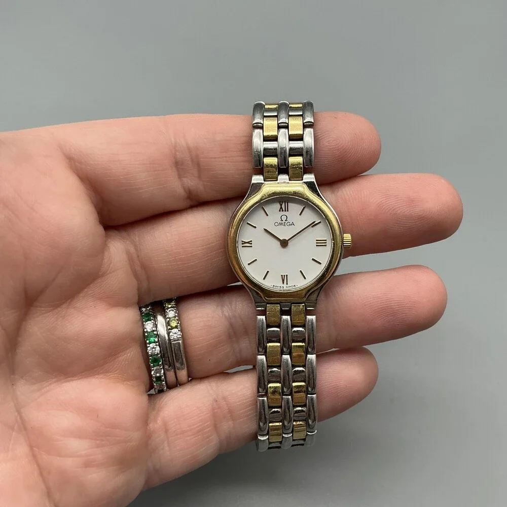 Vintage Omega De Ville Womens Watch 23mm White Dial Two Tone New Battery 6.25